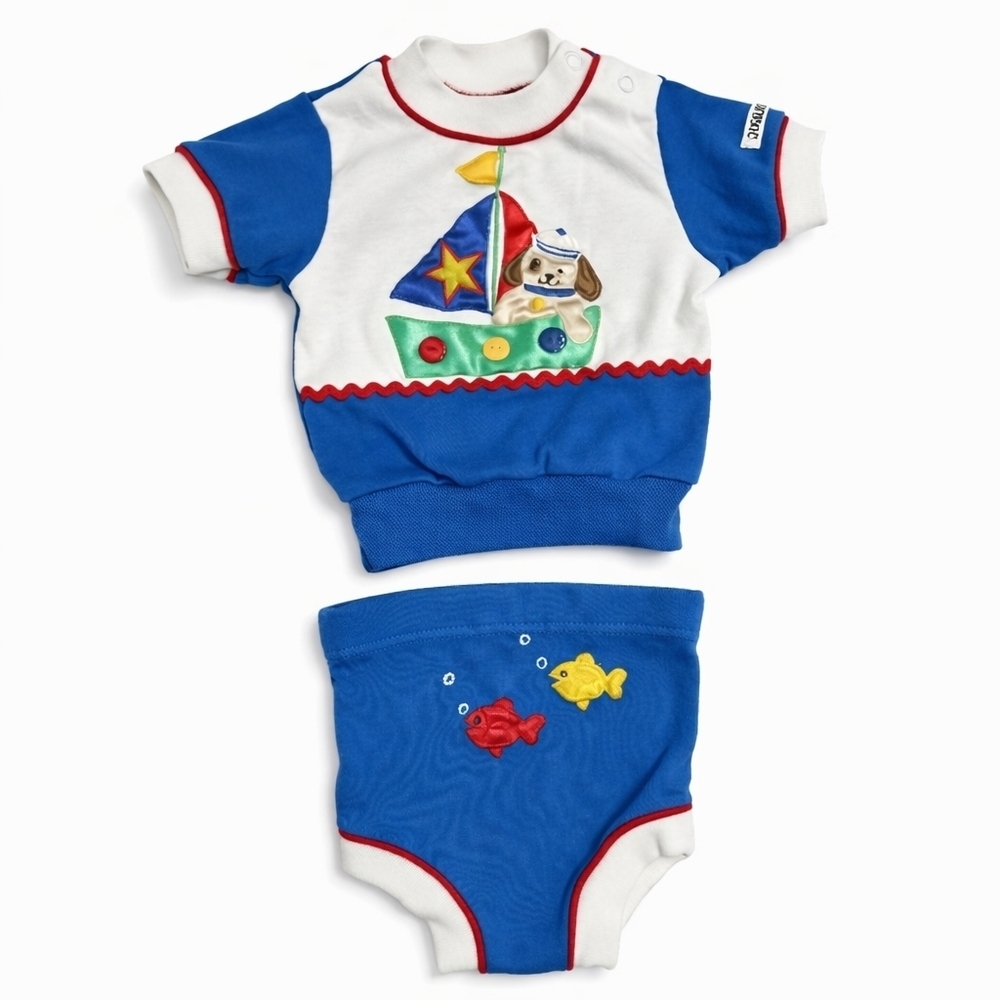 Vintage Joggles Baby Outfit 2pc Sailor Dog Made in Taiwan 80s